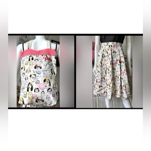 Custom Made Pleated Skirt & Matching Bag Features Fun Facial Expressions Size 8
